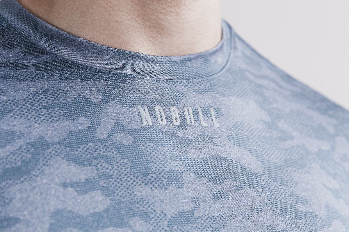 Nobull Lightweight Textured Men's T Shirts Blue Camo | Australia (XV0294)